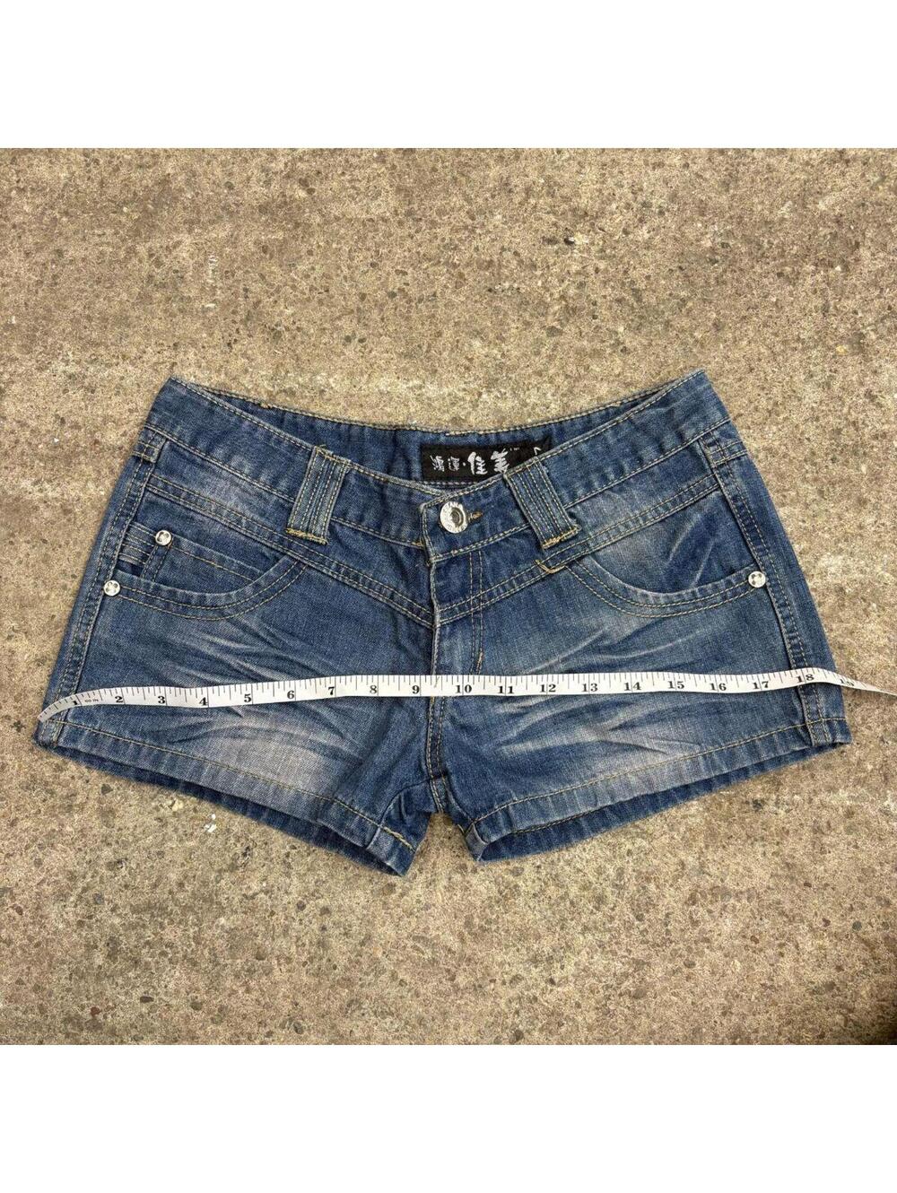 Vintage Y2K Low Rise Denim Micro Shorts Faded - Picture 3 of 4